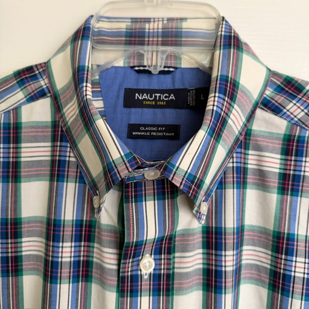 Nautica Shirt Men's Plaid Classic Fit Long Sleeve Button Down Nautica Sz Large